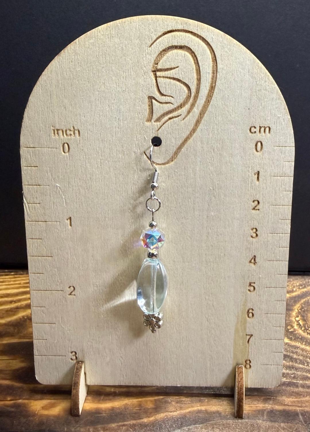 NEW Clear Glass Oval Bead Earrings w/ Iridescent Glass Beads
