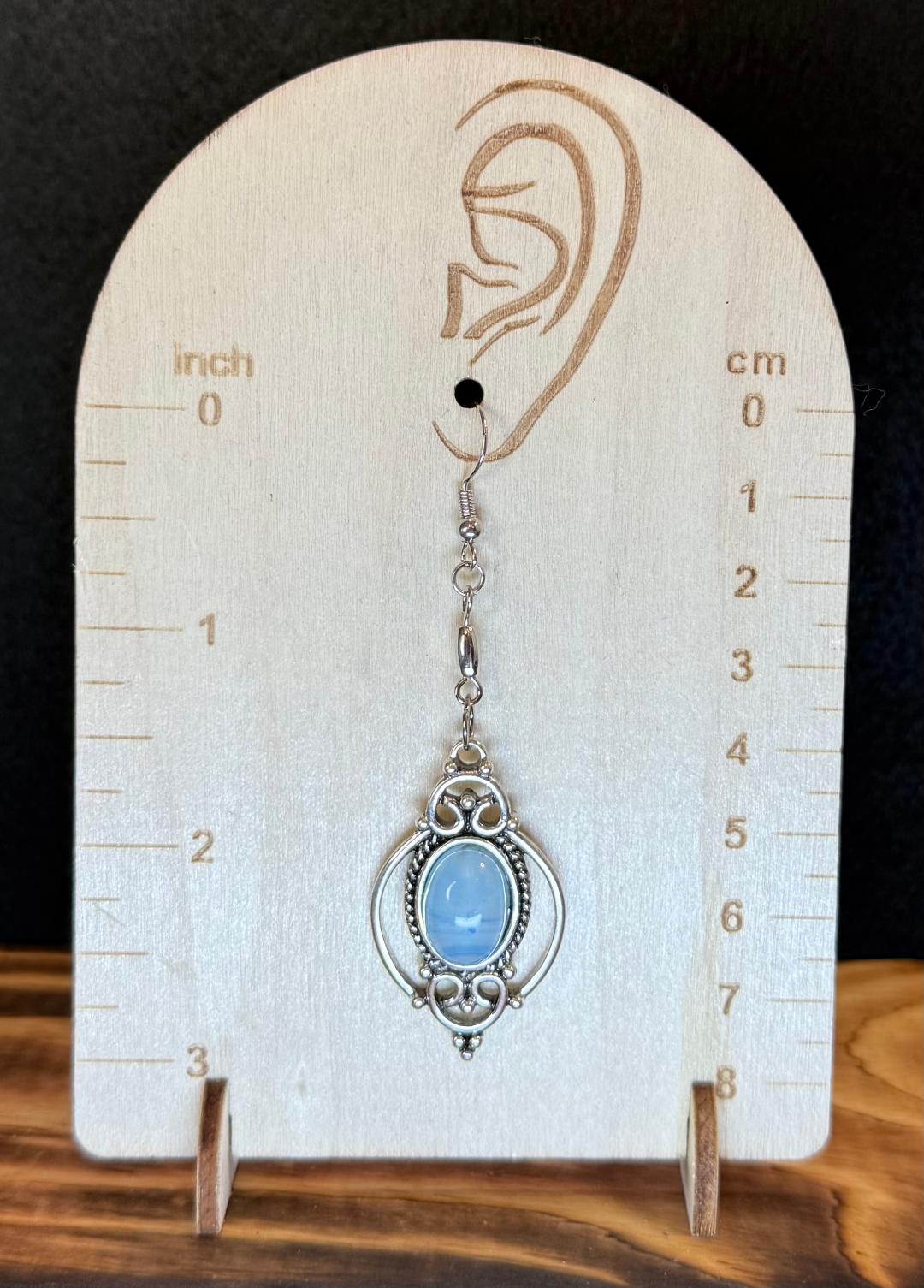 NEW Oval Cloudy Blue Gem Earrings w/ Filigree Setting