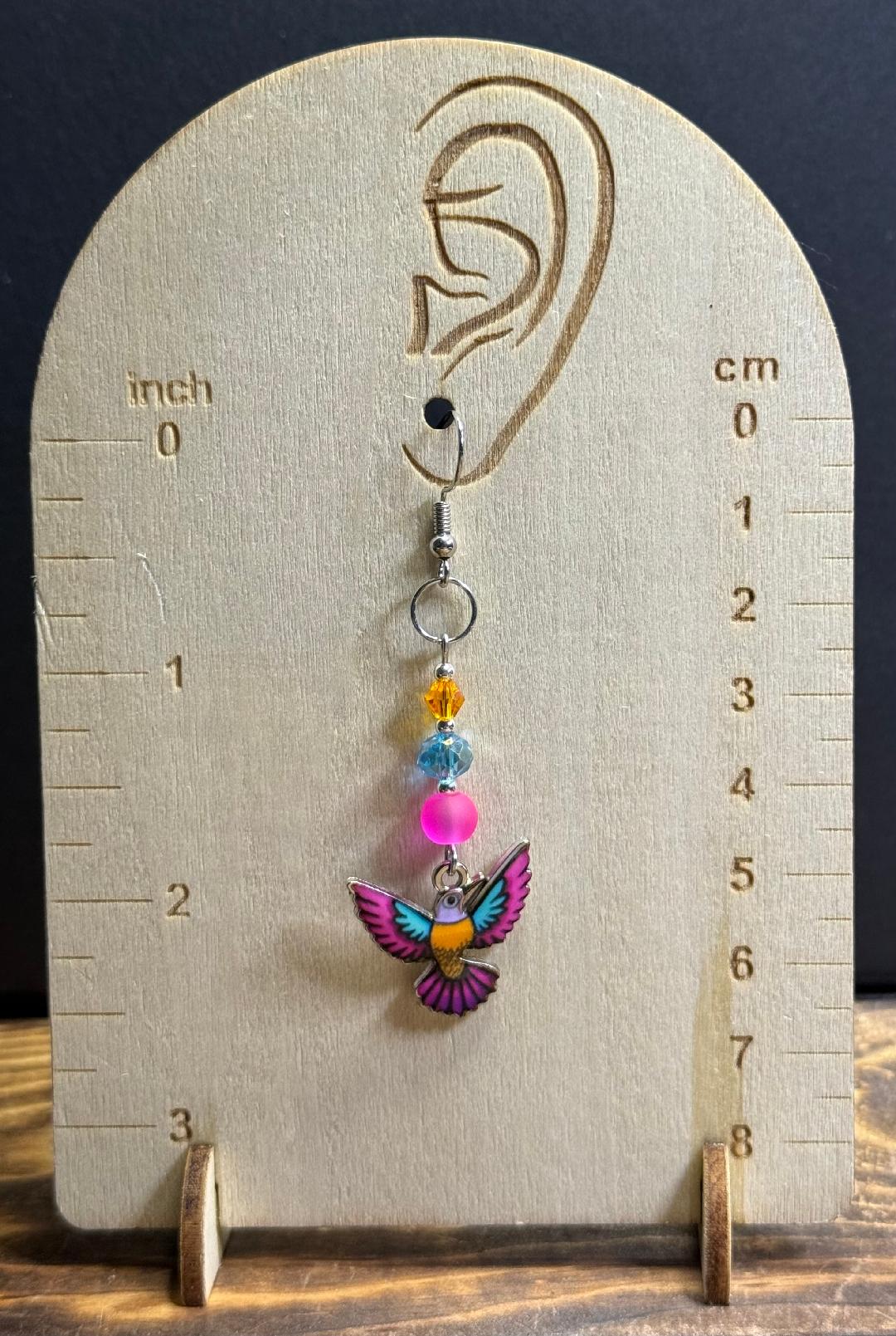 NEW Unique Brightly Colored Boho Hummingbird Enamel Charm Earrings w/ Matching Glass Beads