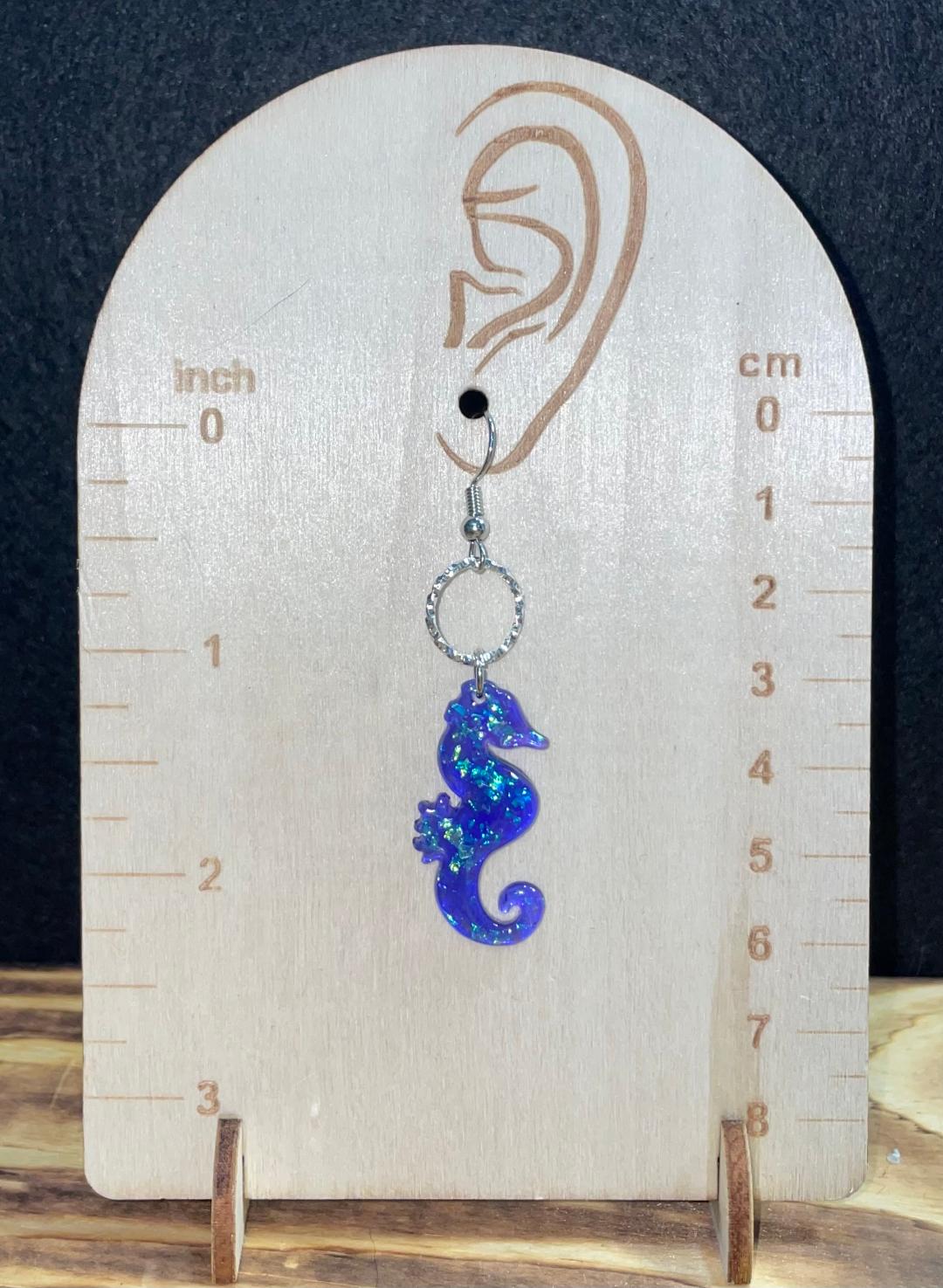 NEW Blue Confetti Acrylic Seahorse Earrings