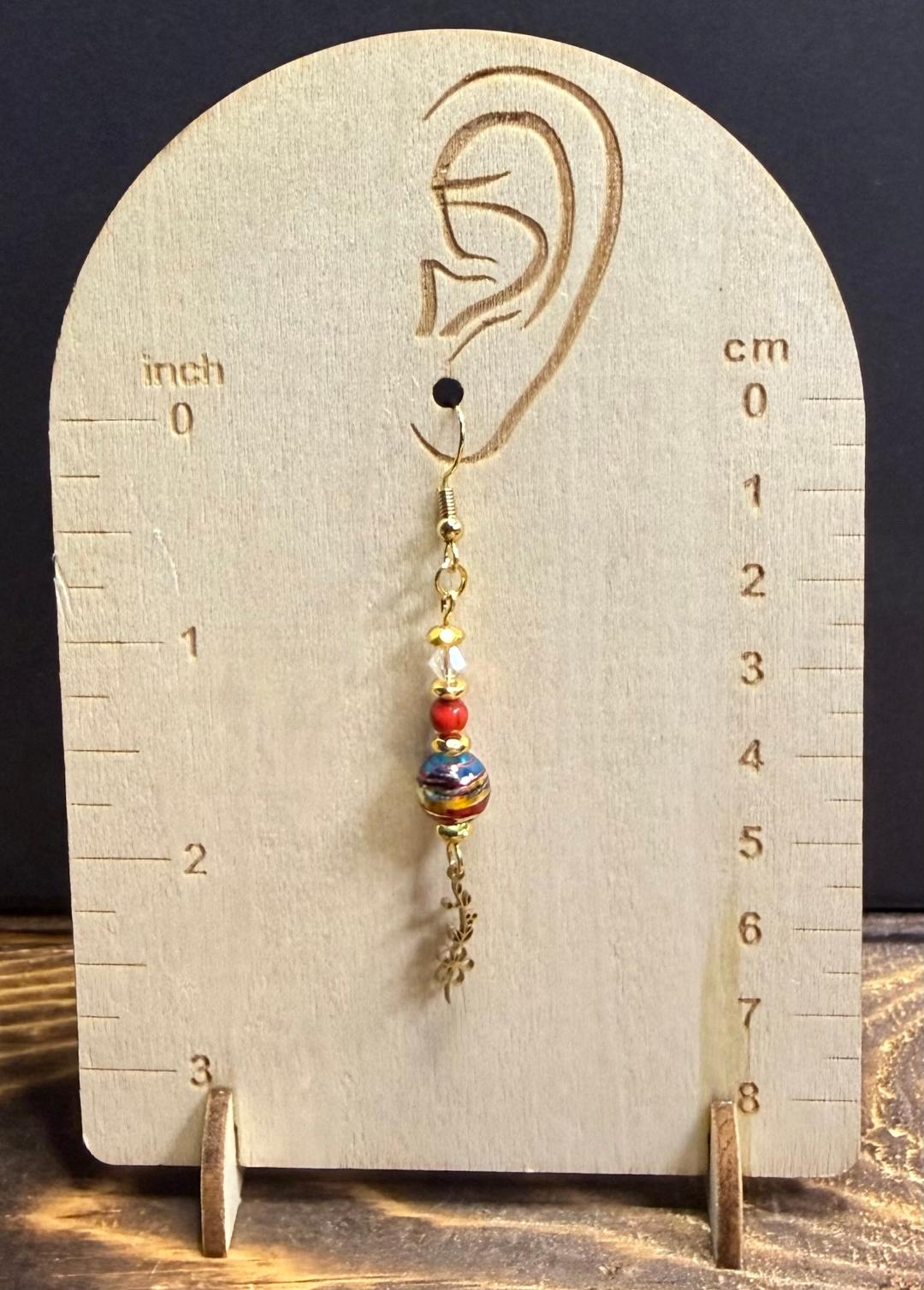 NEW Tiny Gold Flower Vine Earrings w/ Plated Glass Confetti Beads