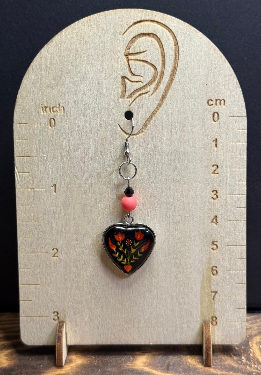 NEW Folk Art Glass Front Tulip Bouquet Earrings w/ Glass Beads