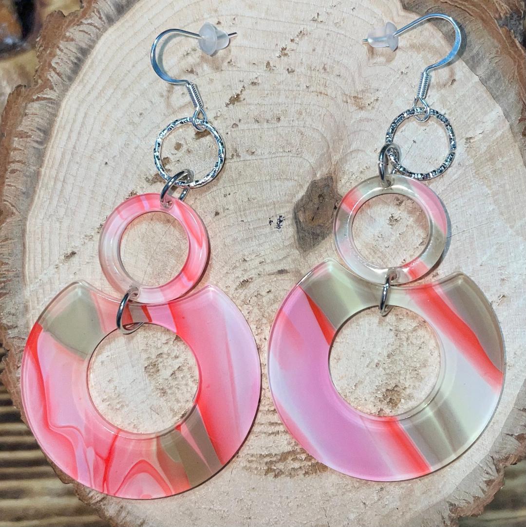 NEW Retro Coral Double Circle Hoop Acrylic Flirty Earrings