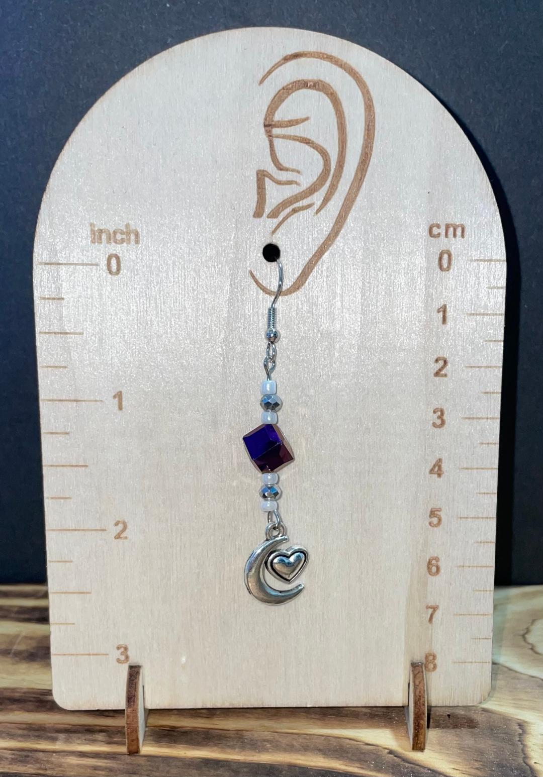 NEW Crescent Moon, Heart, Beads - Drop Dangle Earrings