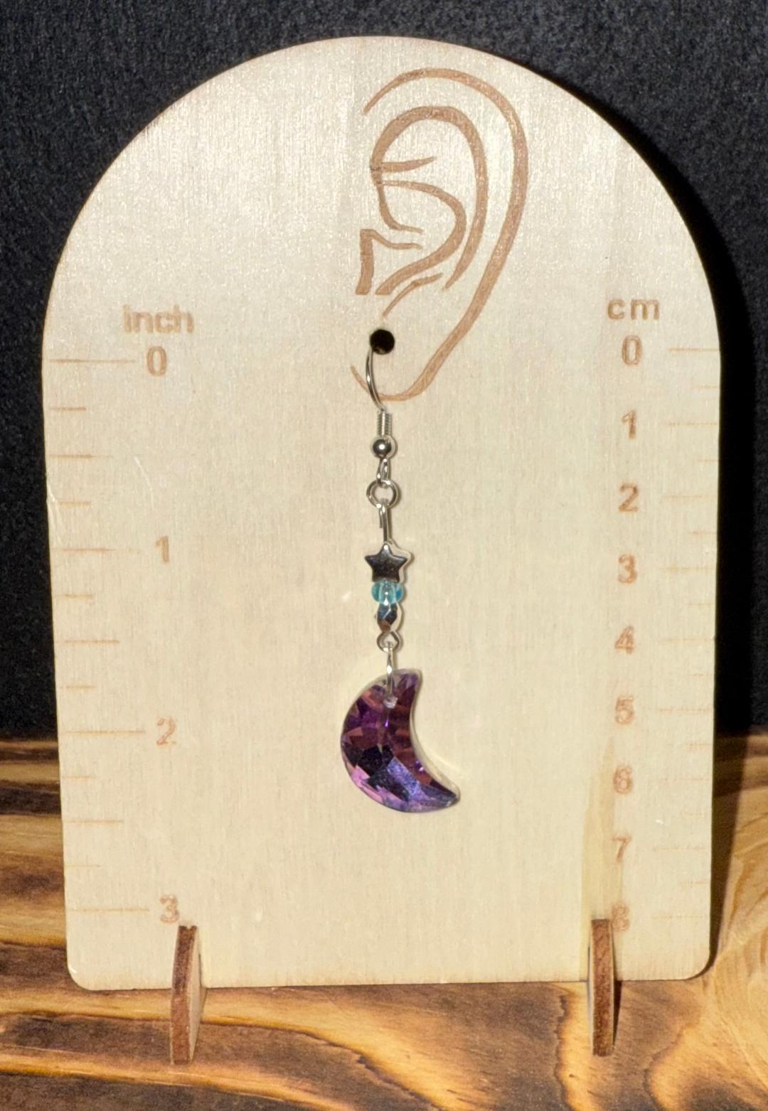 NEW Purple & Blue Iridescent Glass Moon Charm Earrings
