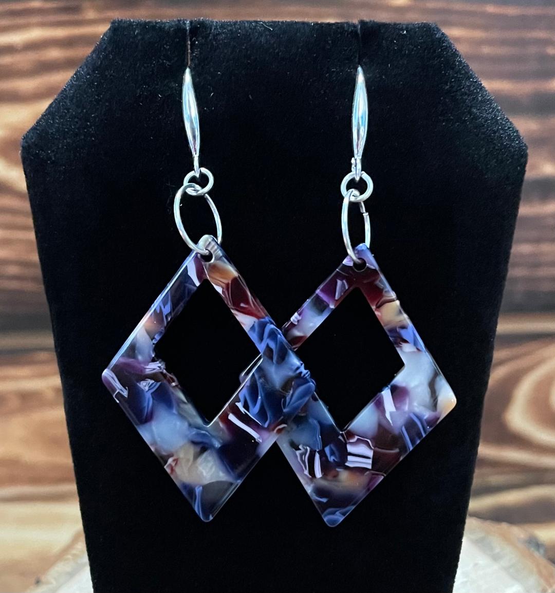 NEW Diamond Shape Geometric Acrylic Blue Earrings
