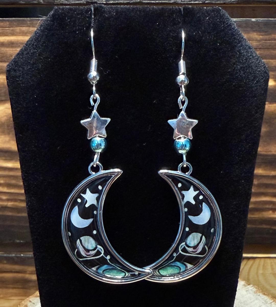 NEW Crescent Moon & Stars Drop Earrings