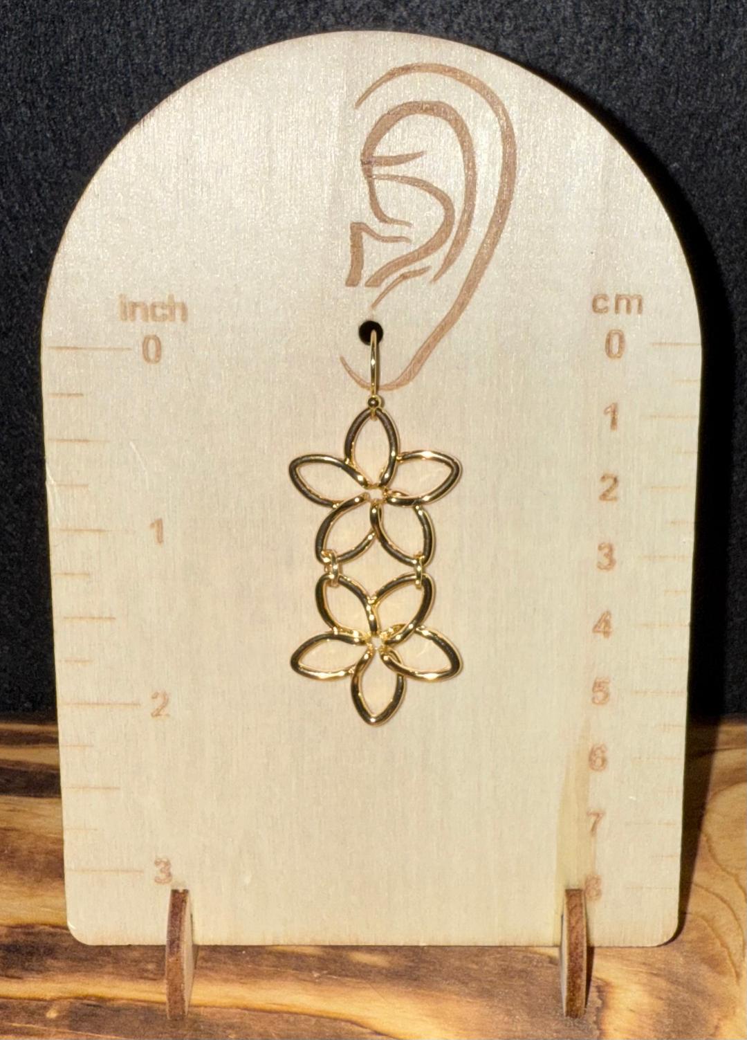 NEW Double Hollow Gold Flower Drop Earrings