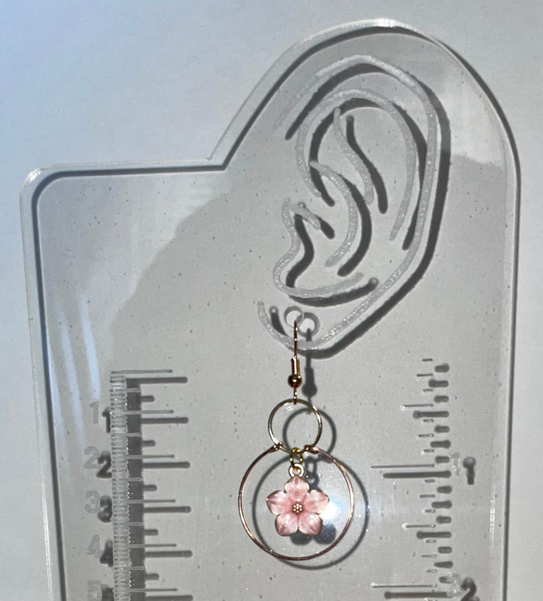 NEW Double Hoop Earrings w/ Pink Blossom Flower