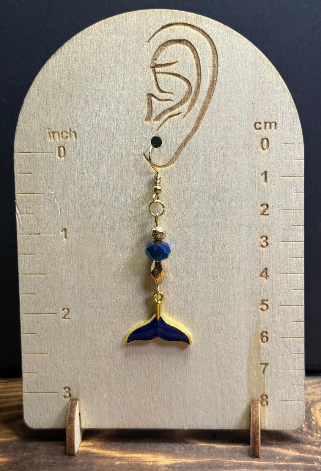 NEW Enamel Mermaid Whale Fish Tail Charm Earrings w/ Glass & Lava Beads