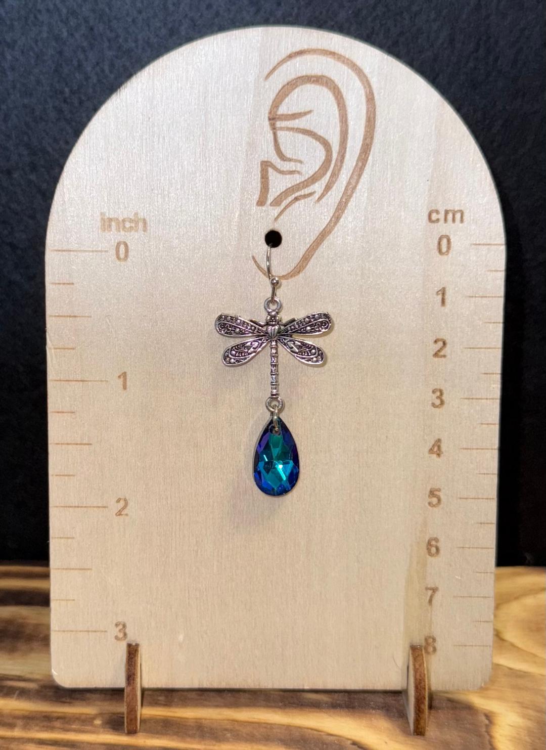 NEW Boho Dragonfly Charm Earrings w/ Vivid Blue Teardrop Acrylic Gems