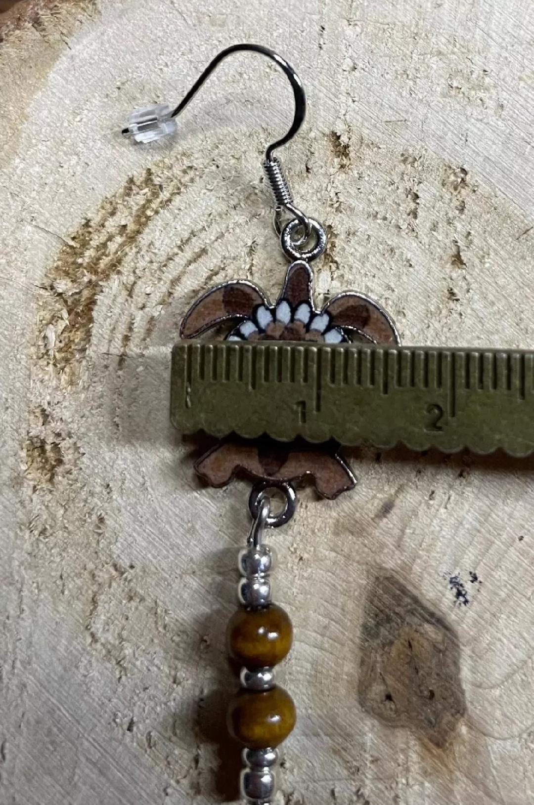 NEW Handmade Boho Hippie Earth Tone Sea Turtle Charm & Beaded Earrings