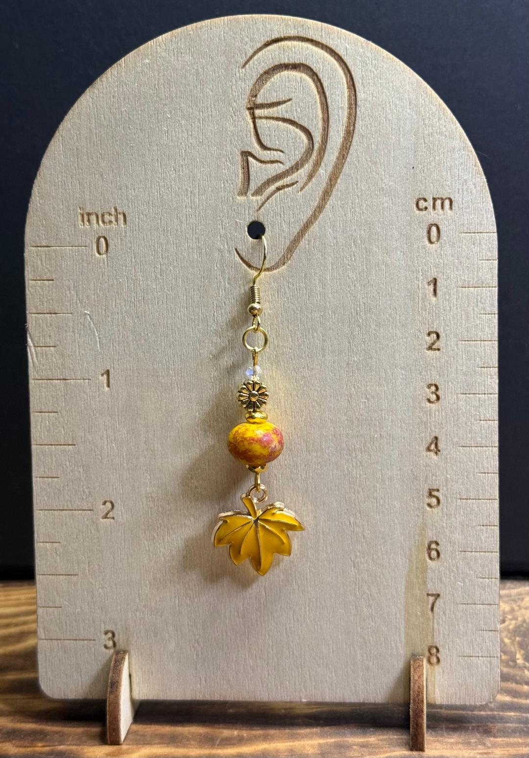 NEW Yellow Fall Leaf Earrings w/ Stone & Flower Beads
