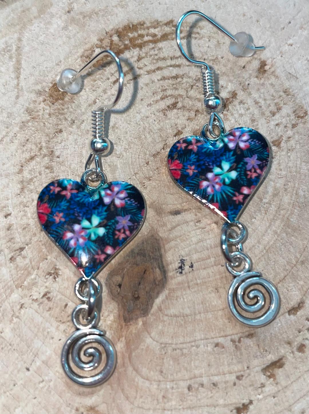 NEW Floral Enamel Heart Drop Dangle Earrings