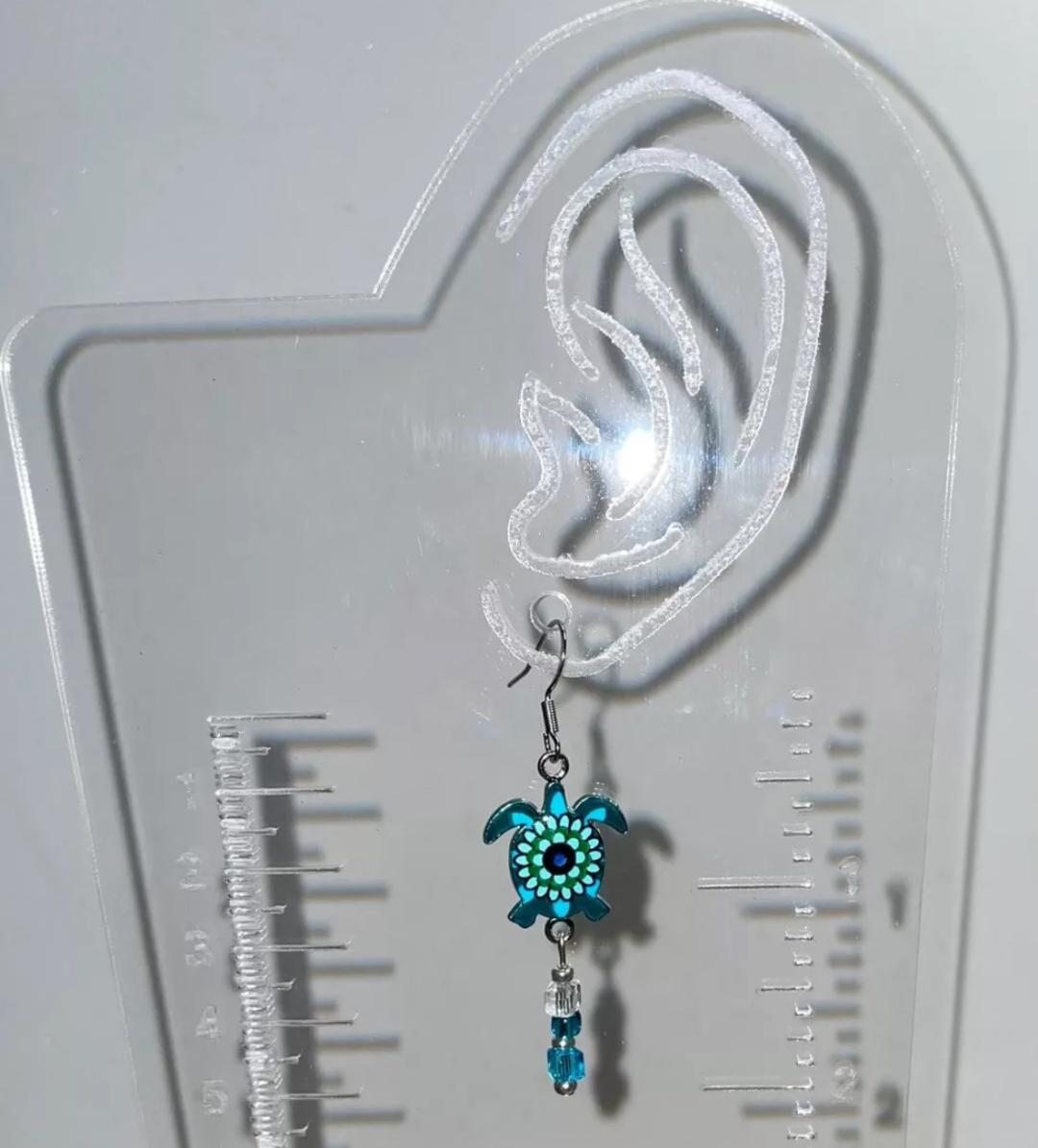 NEW Handmade Boho Hippie Teal Blue Sea Turtle Charm & Beaded Dangle Earrings