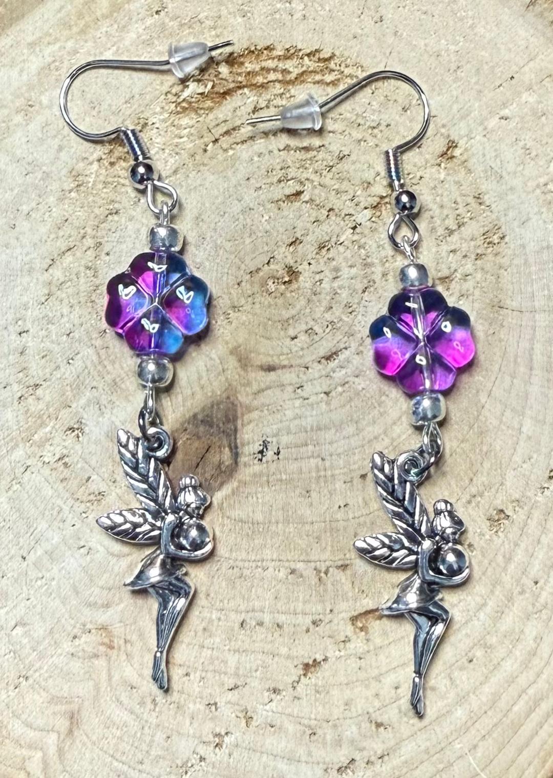 NEW Dainty Fairy Charm & Glass Flower Earrings