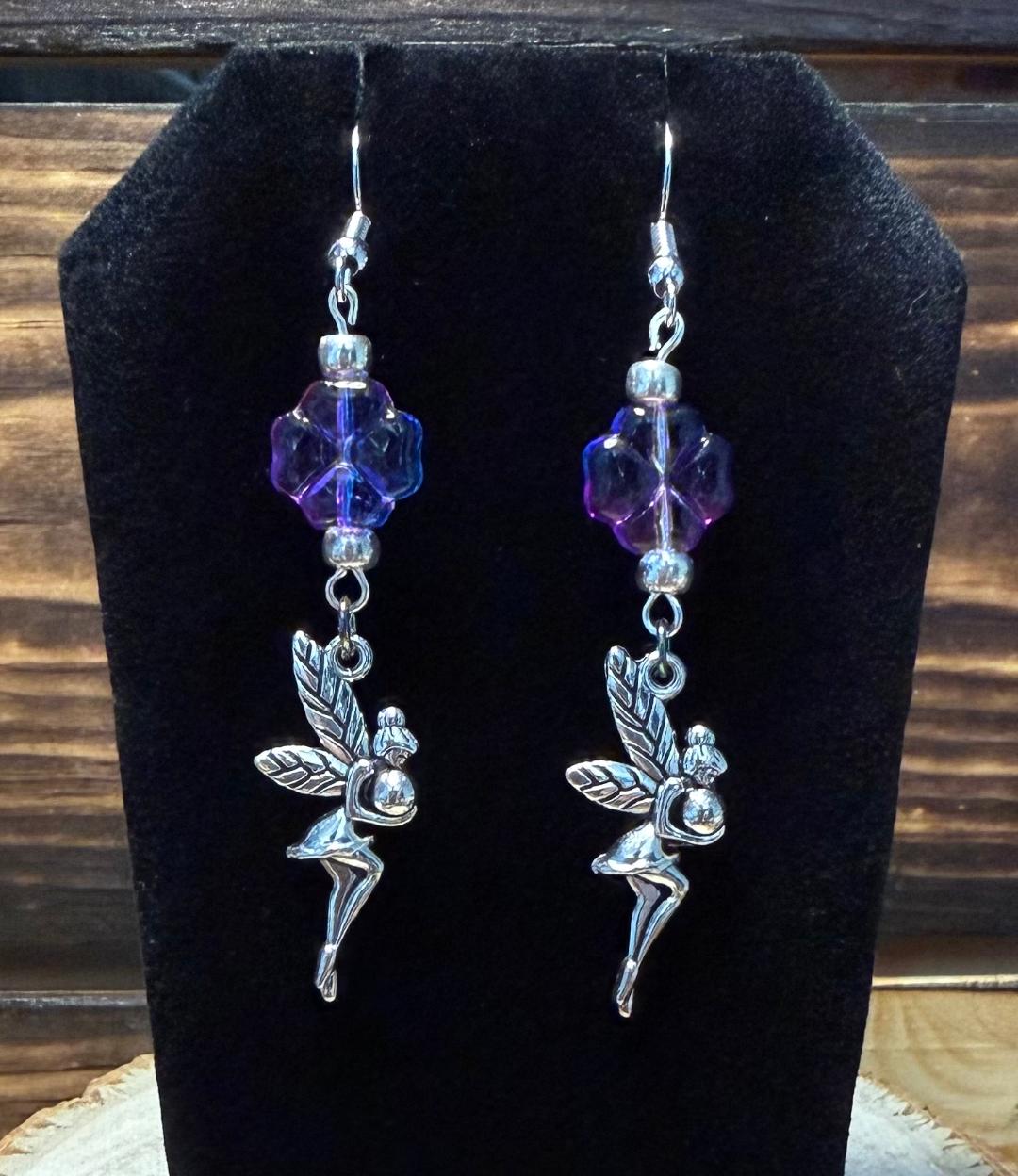 NEW Dainty Fairy Charm & Glass Flower Earrings