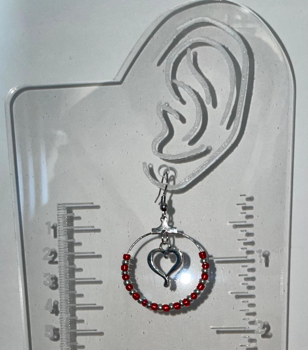 NEW Romantic Heart Red Beads Hoop Drop Dangle Earrings