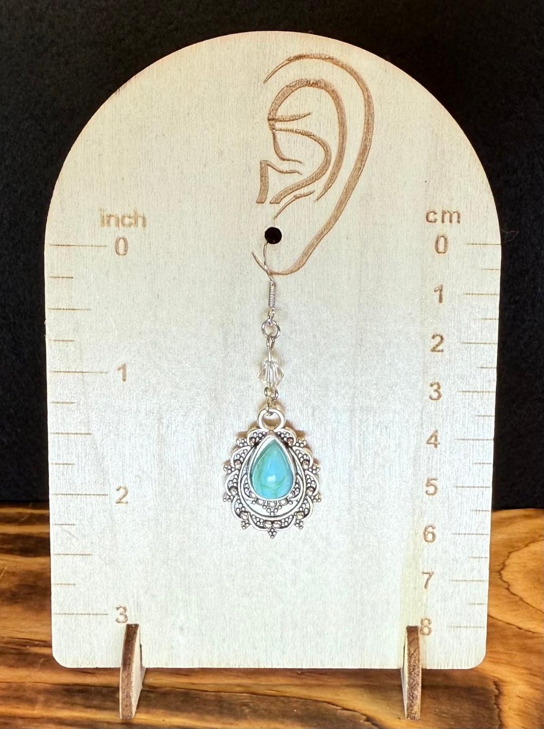 NEW Oval Faux Turquoise Filigree Earrings w/ Clear Faceted Beads