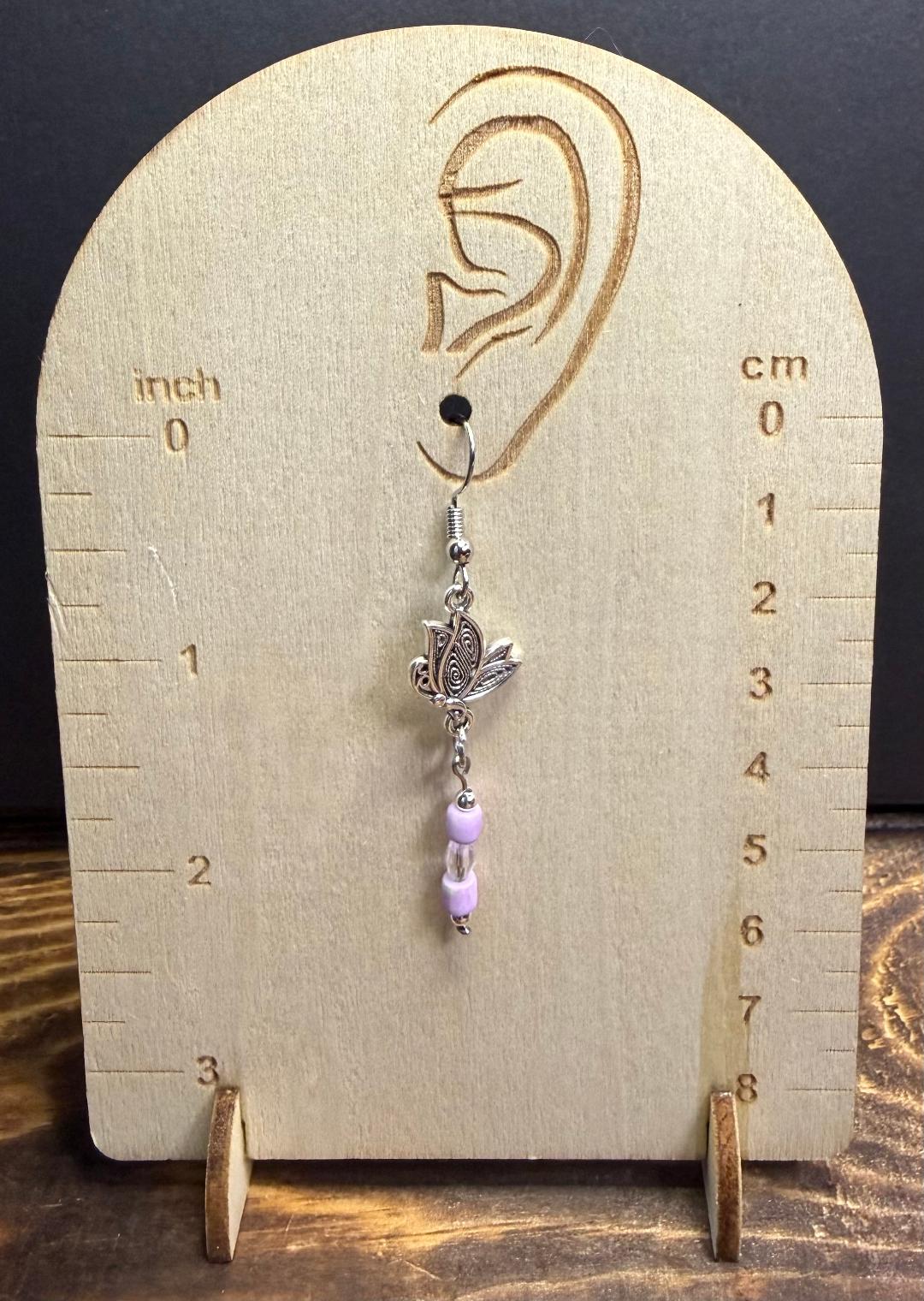 NEW Filigree Butterfly Charm Earrings w/ Dyed Glass Purple Beads