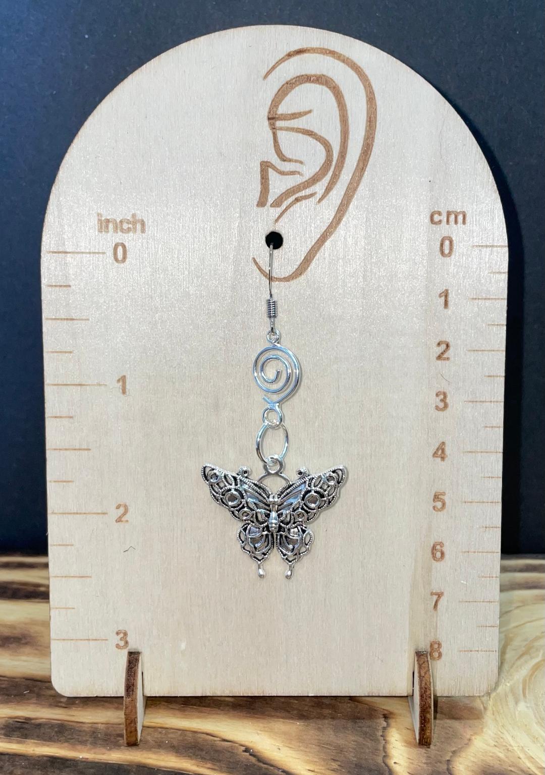 NEW Filigree Butterfly Earrings w/ Swirl Charms