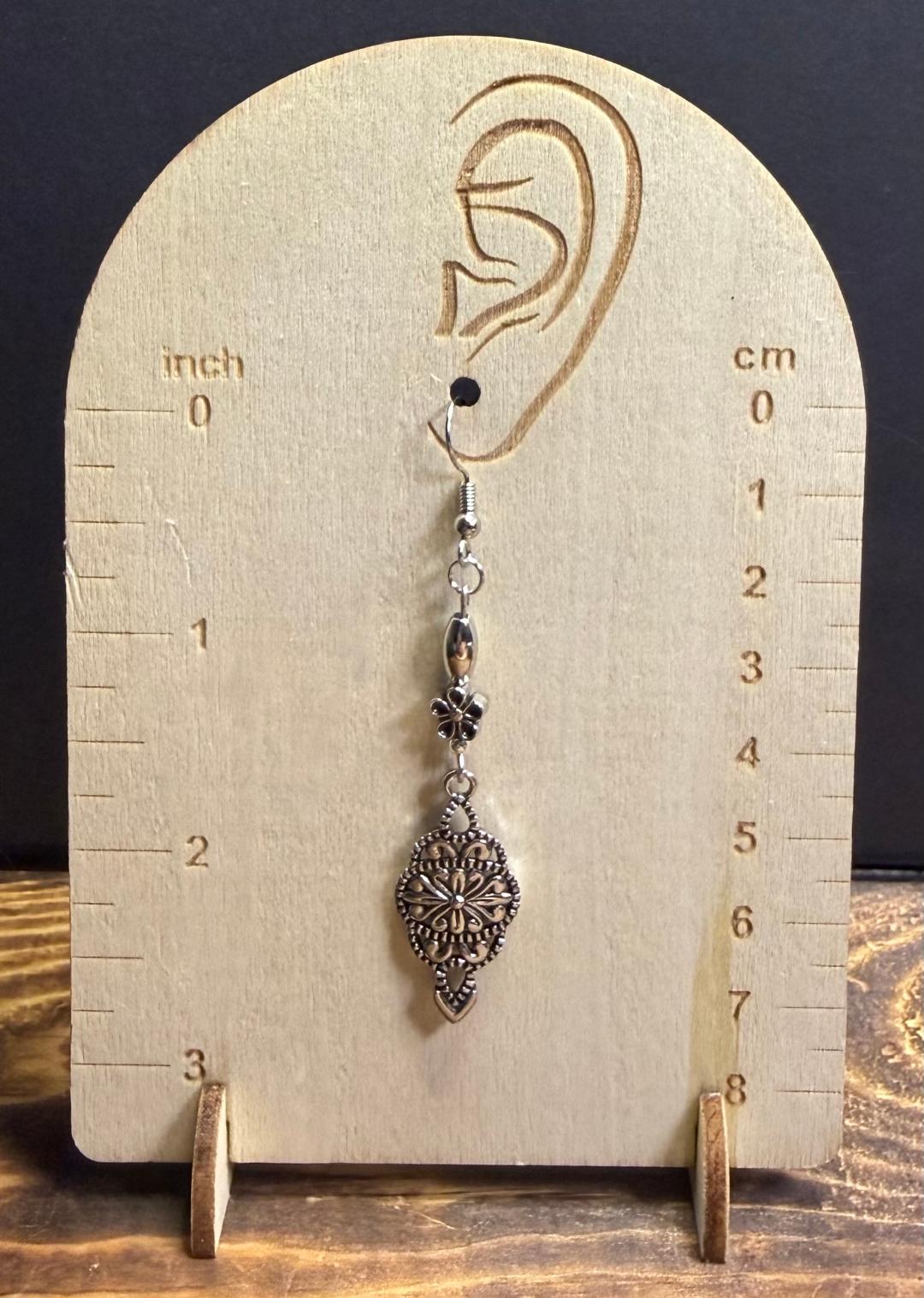 NEW Silver Filigree Charm Earrings w/ Flower & Oval Beads