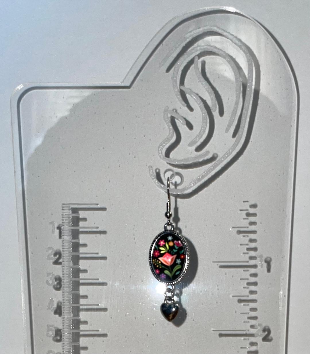 NEW Oval Floral Pendant & Heart Earrings