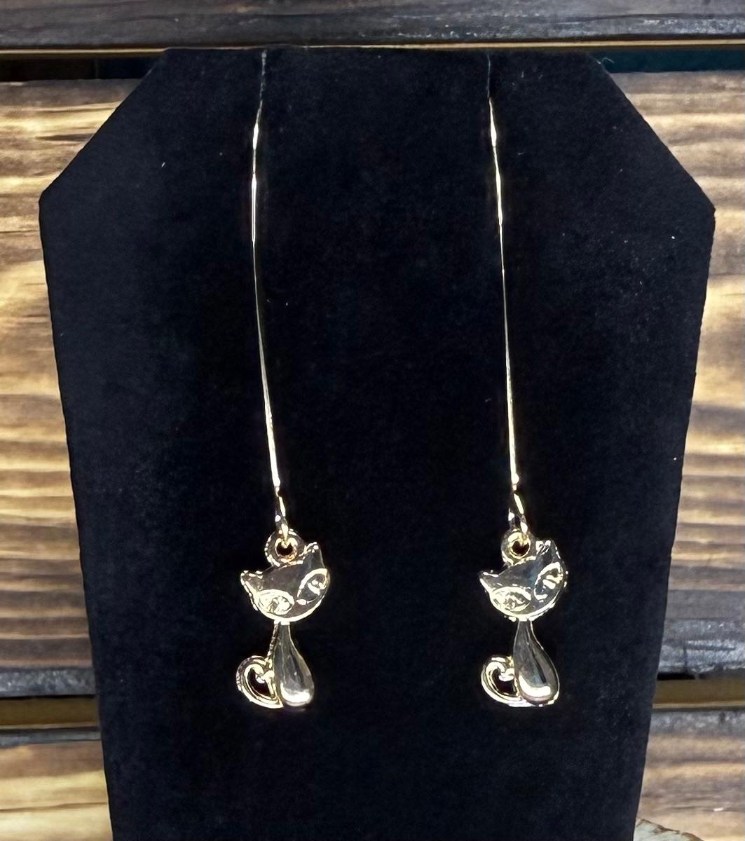 NEW Gold Tone Retro Atomic Cat Charm Earrings on French Hooks