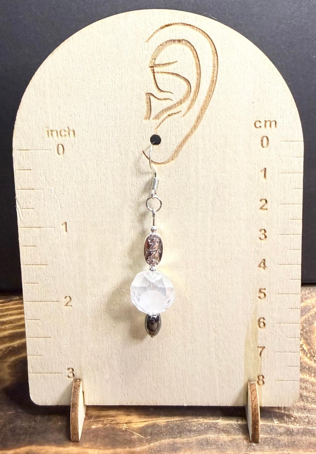 NEW Frosted White Beveled Glass Charm Earrings w/ Flower Spacer Beads