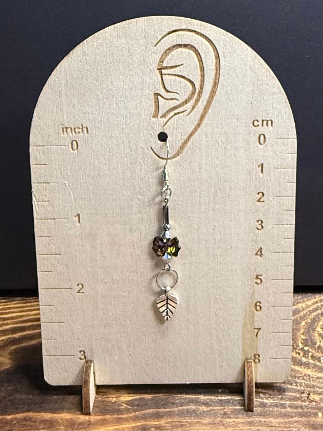 NEW Plated Glass Bow Charm Earrings w/ Silver Etched Leaf