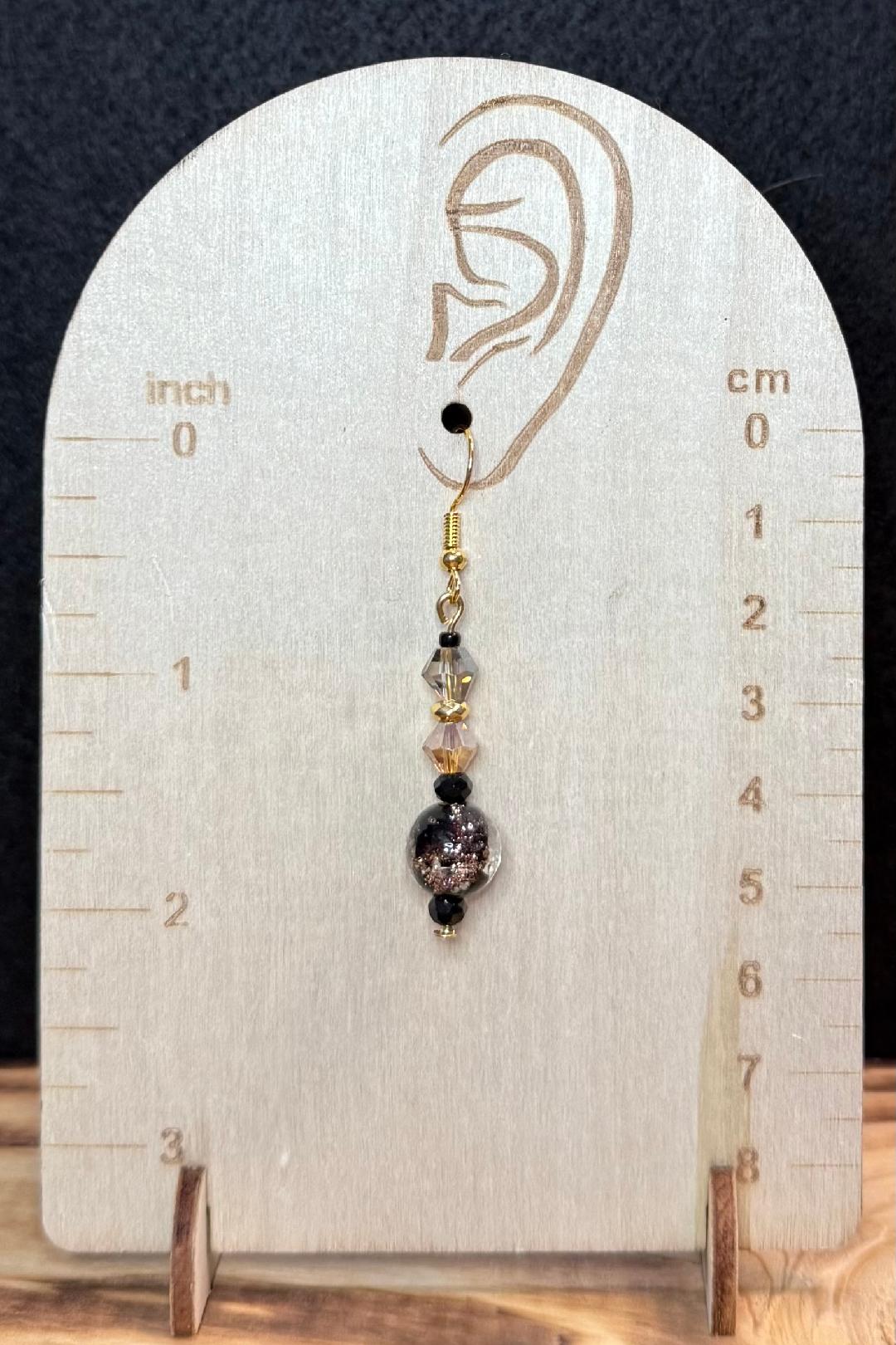NEW Round Black & Sparkling Gold Glass Bead Earrings w/ Faceted Beads