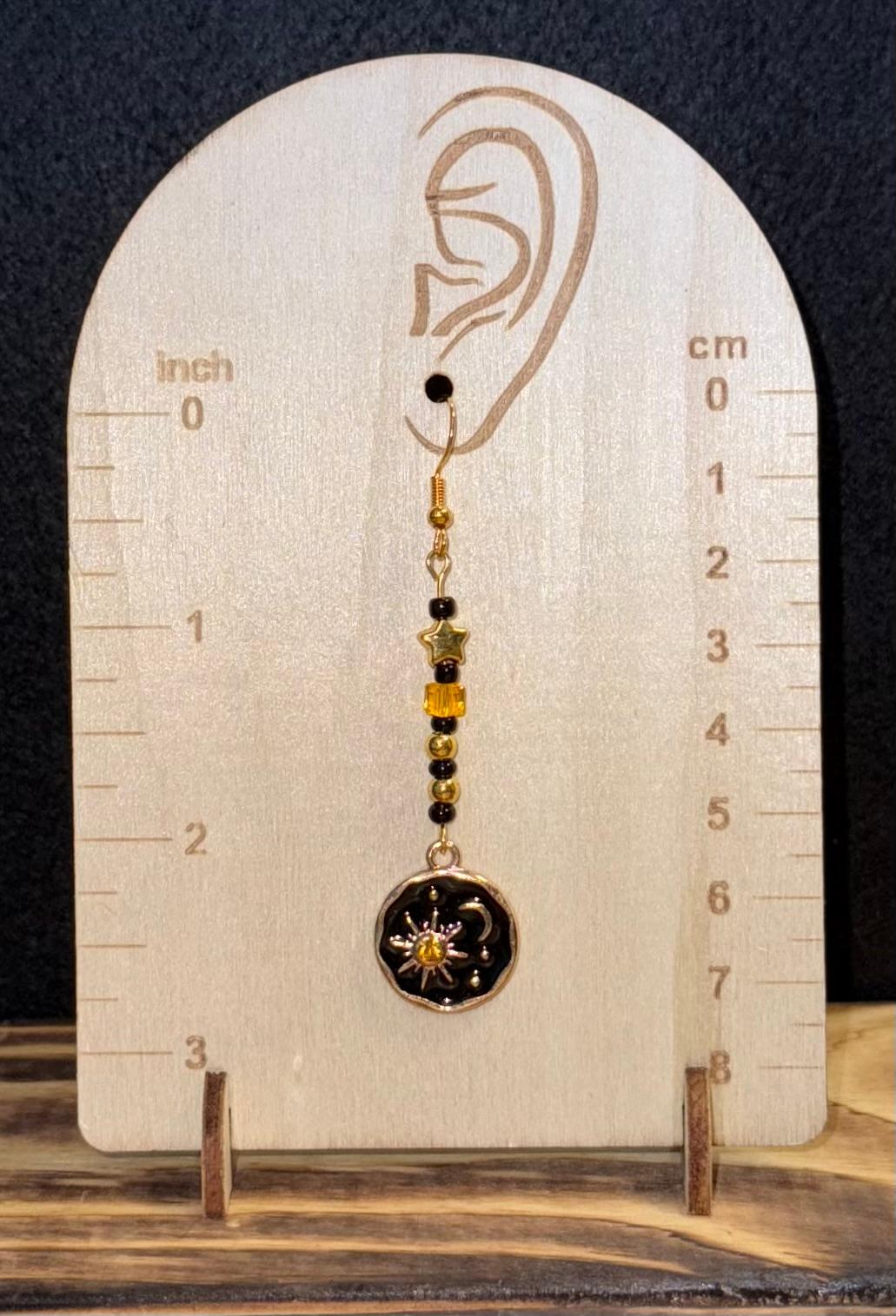 NEW Boho Sun & Moon Charm Earrings w/ Amber Glass Beads