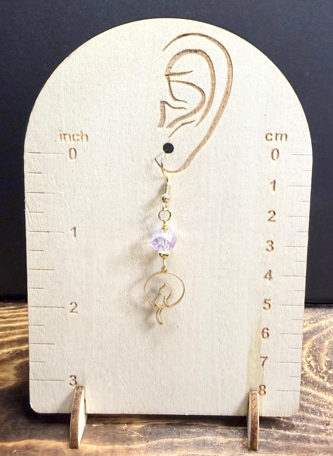 NEW Gold Dangling Tail Cat Earrings w/ Lavender Beads