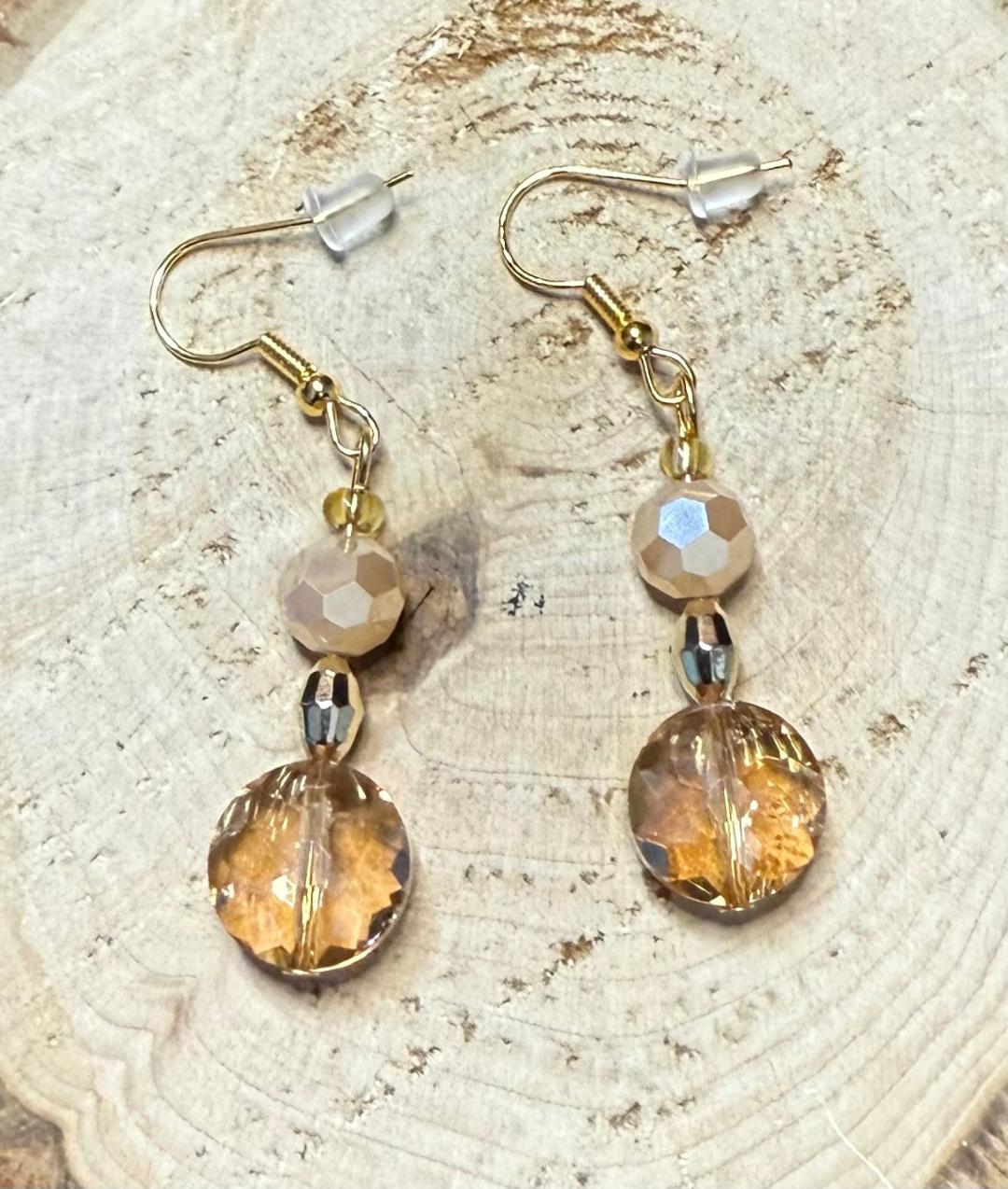 NEW Golden Beige Faceted Glass Beaded Earrings