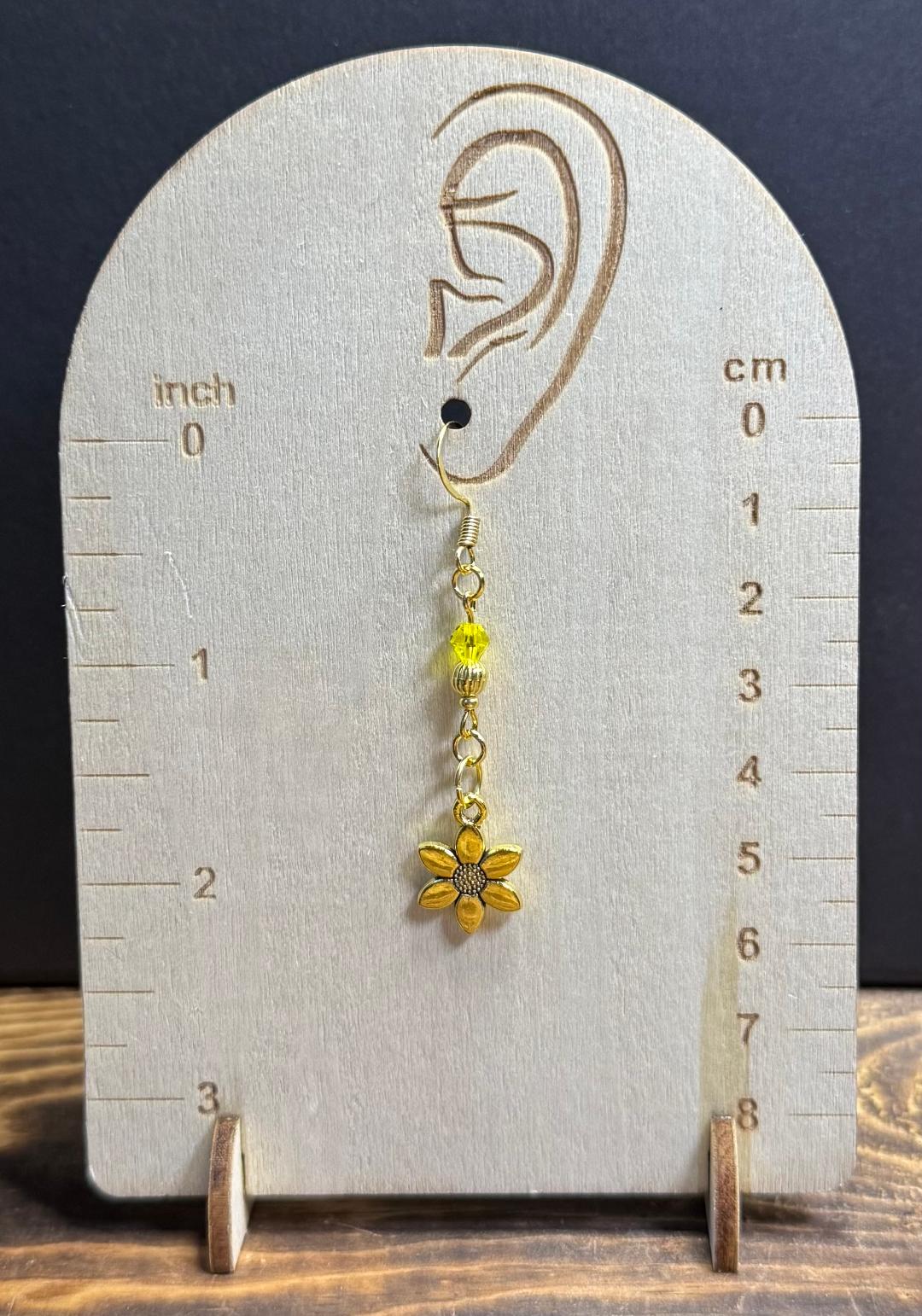 NEW Double Sided Gold Flower Charm Earrings w/ Yellow Glass Beads