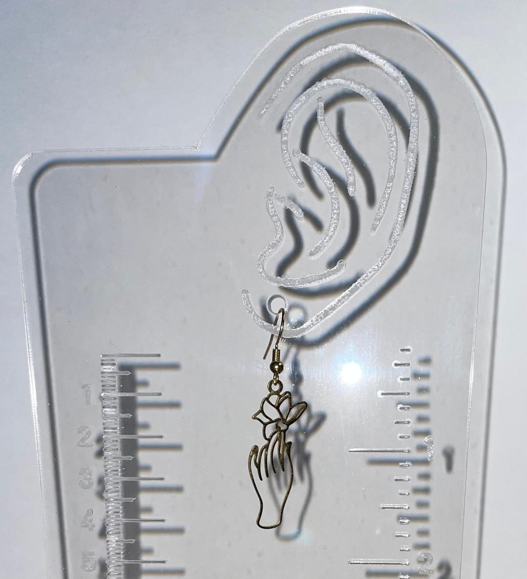NEW Gold Tone Lotus Flower Hand Charm Dangle Drop Earrings