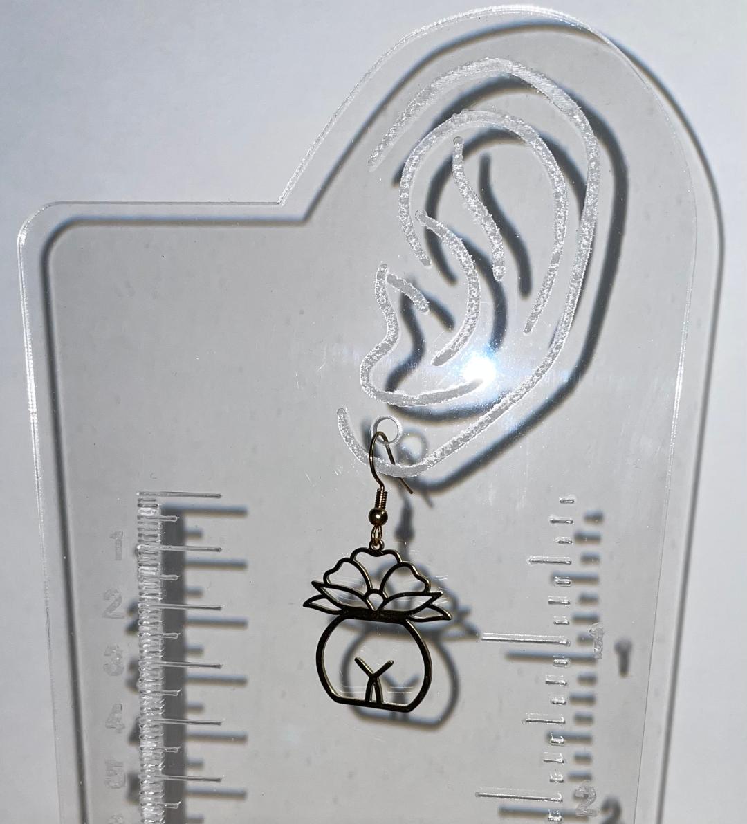 NEW Gold Tone Lotus Flower Potted Plant & Body Charm Dangle Drop Earrings