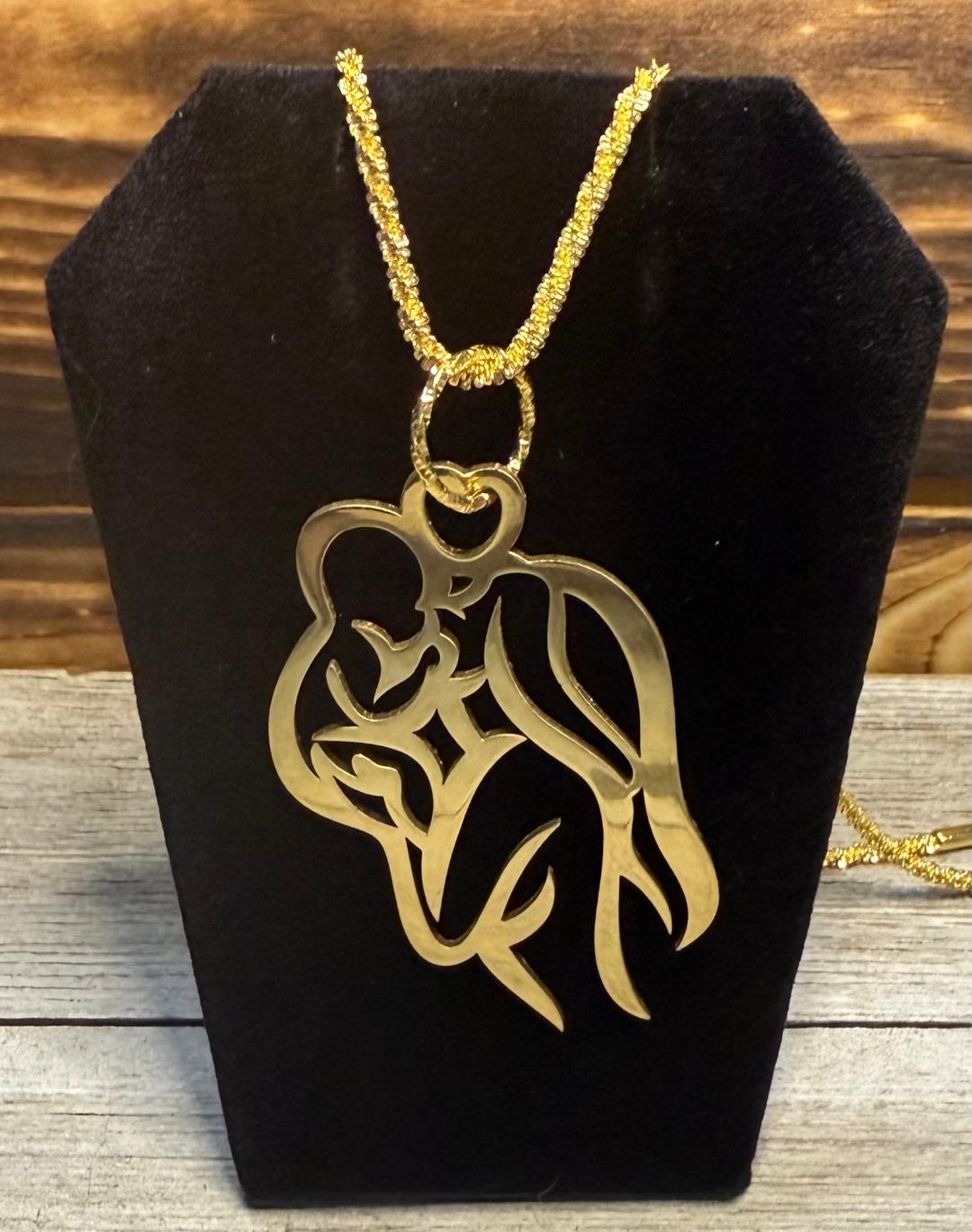 NEW Mother Child Pendant 18" Gold Necklace