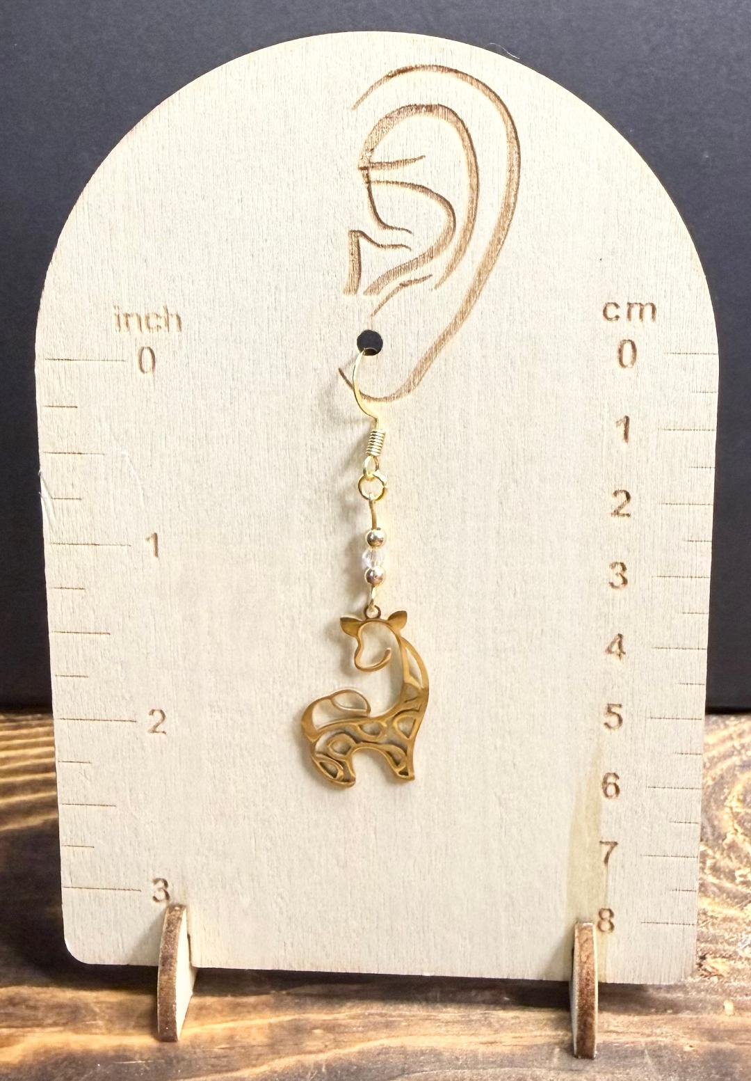 NEW Hollow Gold Stainless Steel Giraffe Earrings w/ Beads