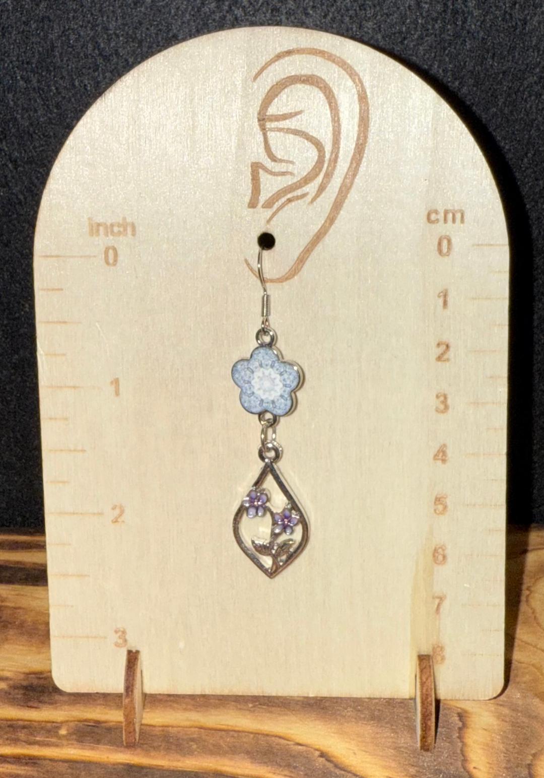 NEW Gray Mandala Earrings w/ Flower Bouquet Charm