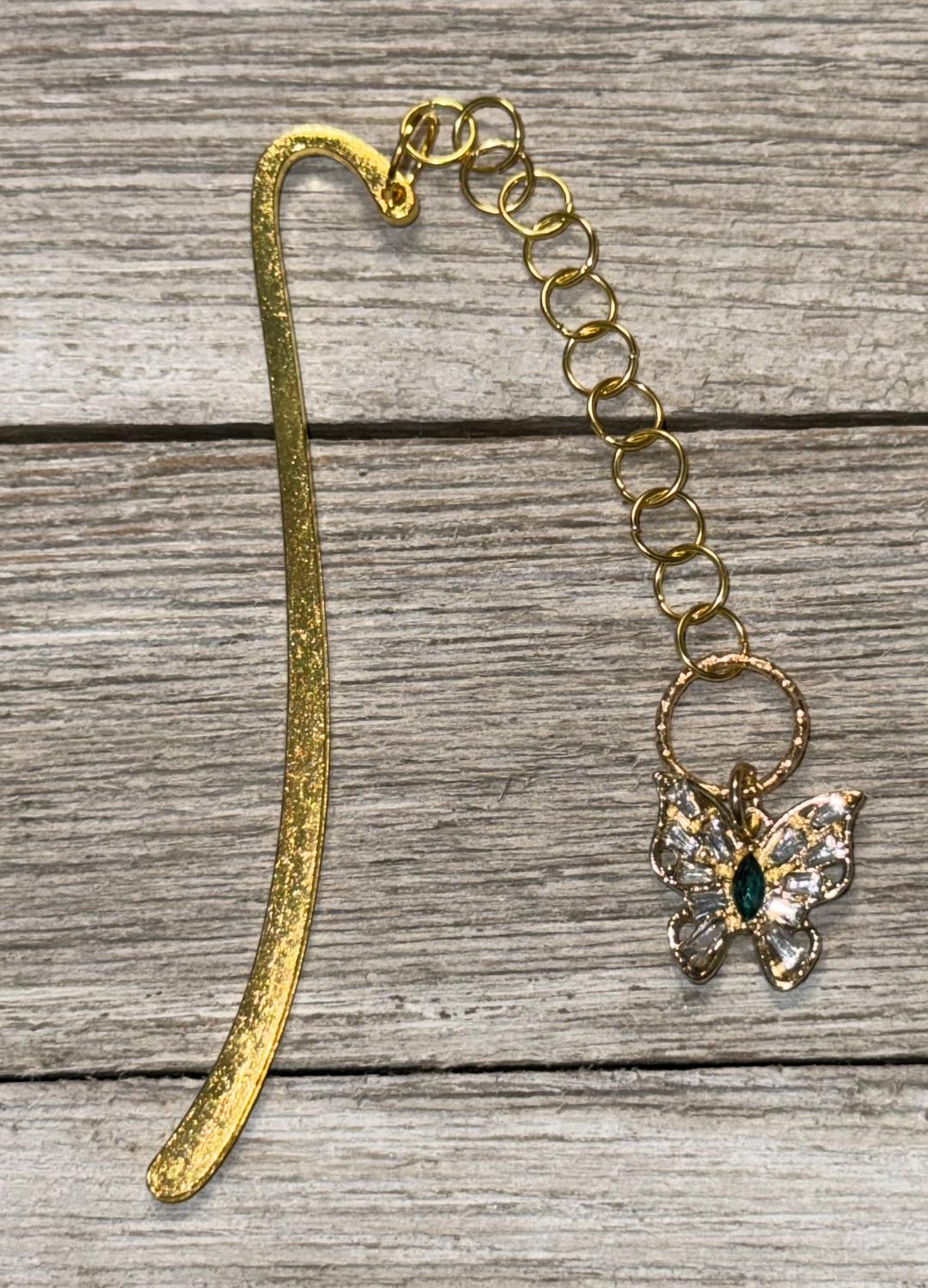 NEW Dainty Rhinestone Butterfly Bookmark w/ Green Center