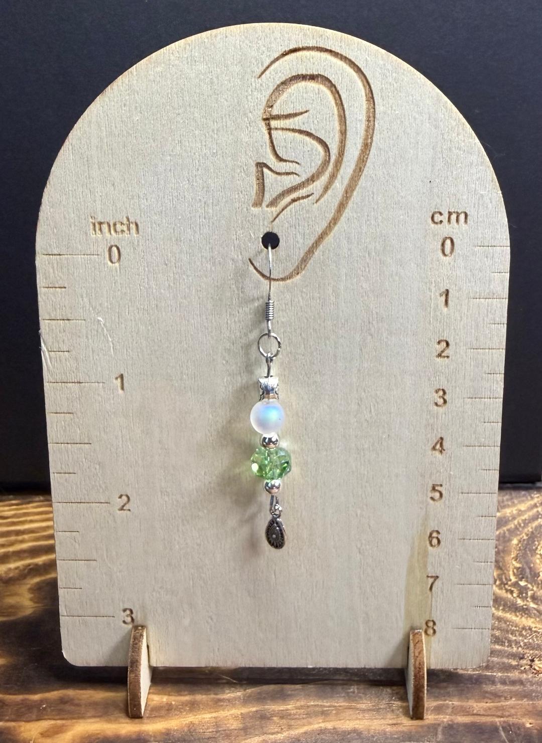 NEW Boho Green Glass Faceted Bead Earrings w/ White Opaque Beads