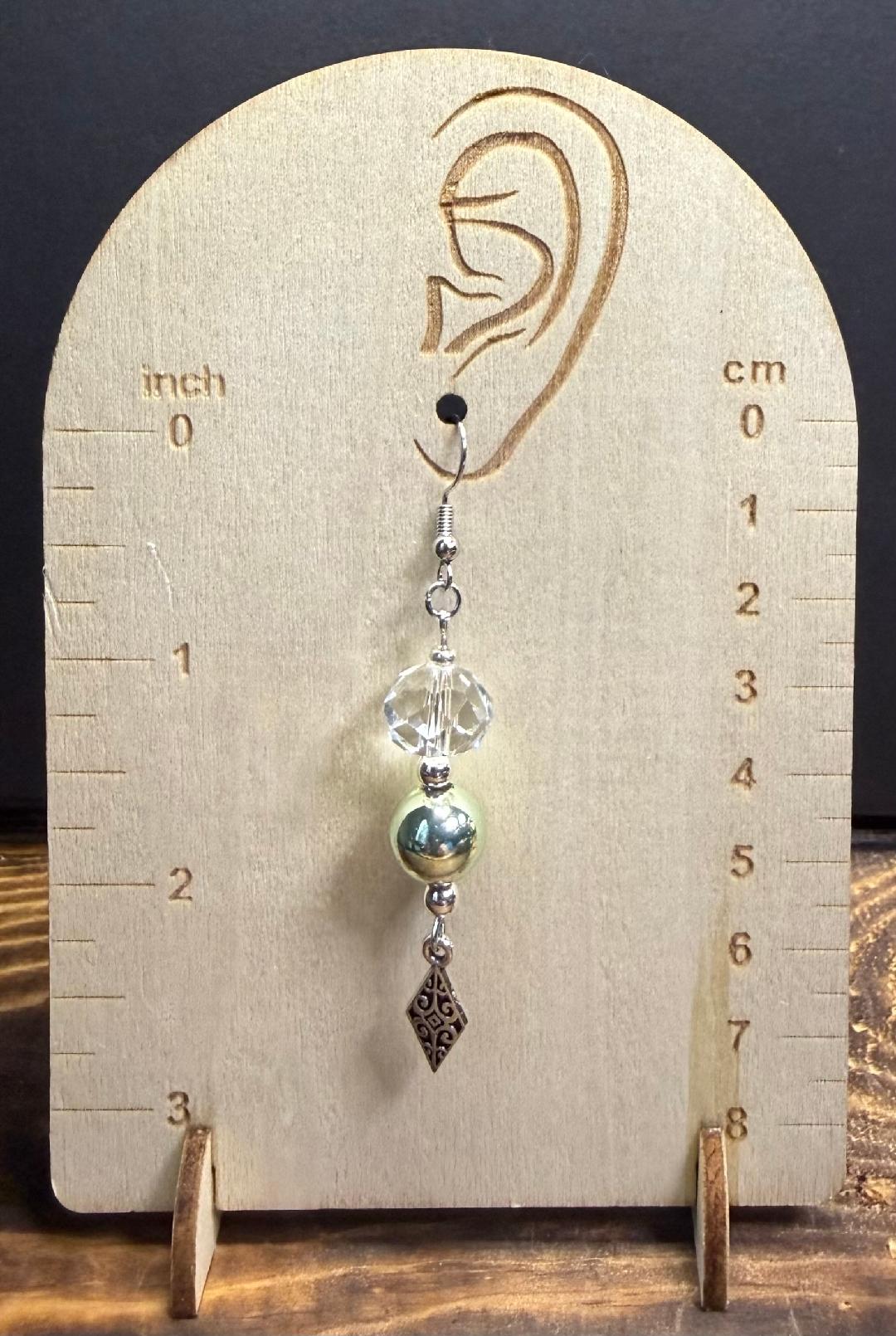 NEW Green Metallic & Glass Faceted Bead Earrings