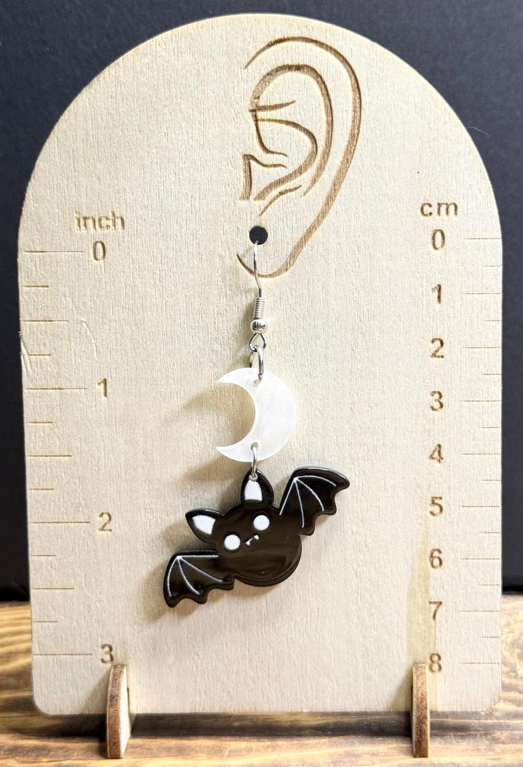 NEW Halloween Cute Flying Bat Crescent Moon Novelty Earrings