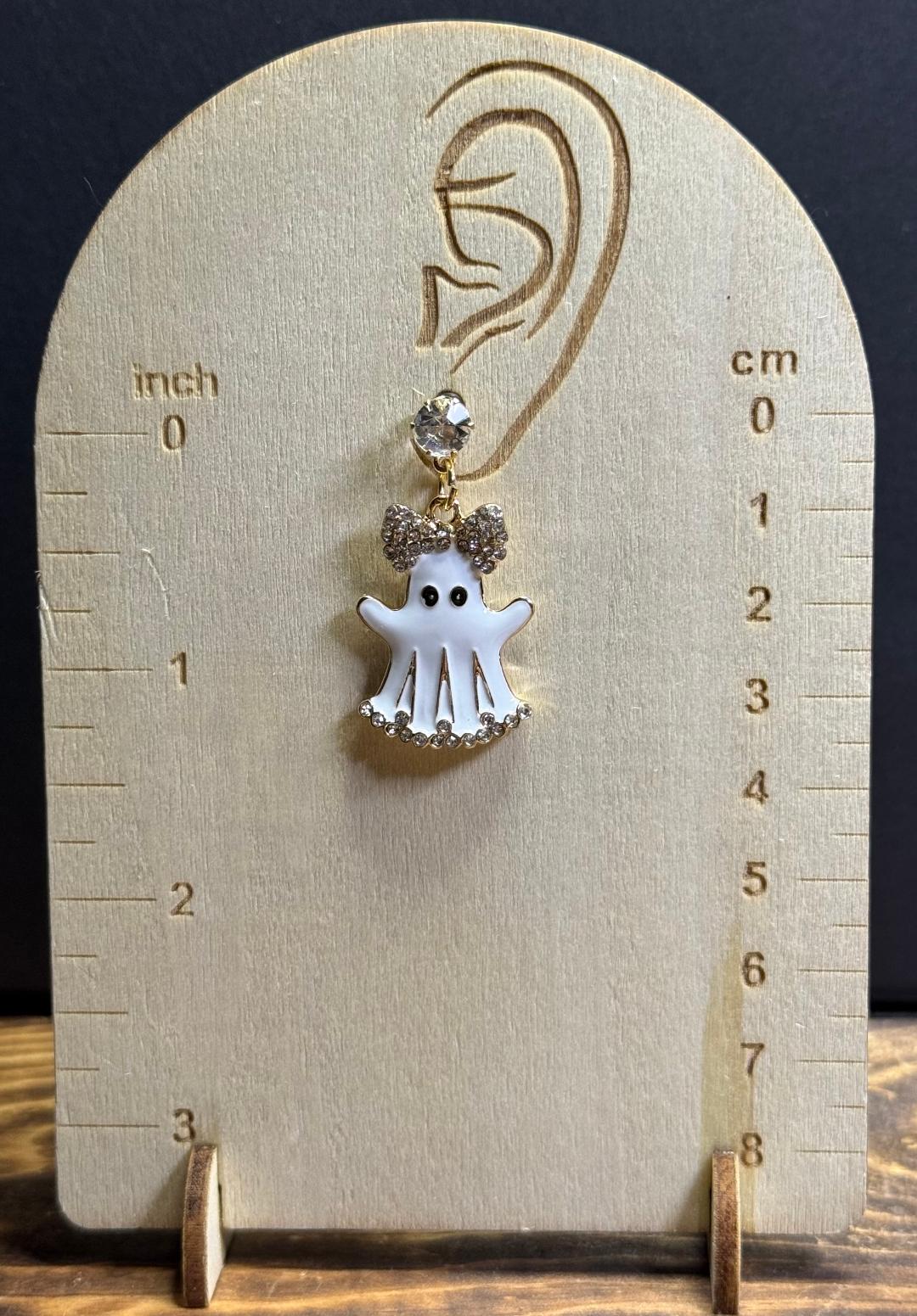 NEW Halloween Enamel Ghost Post Earrings w/ Rhinestones