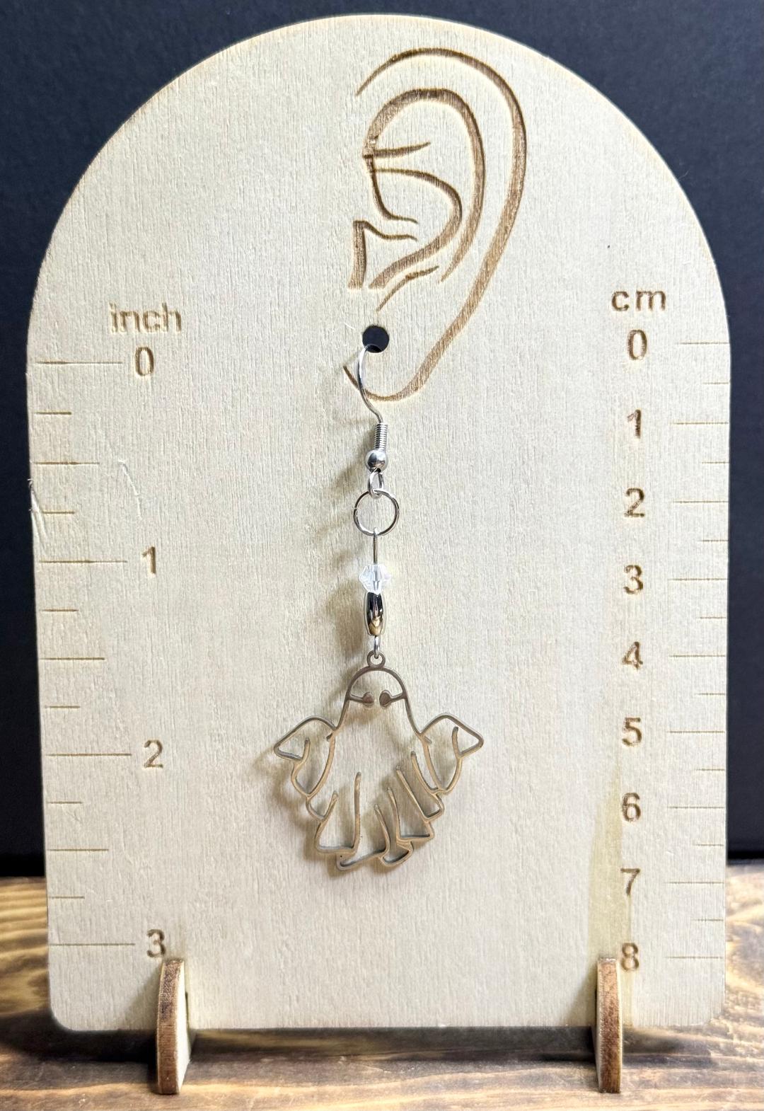 NEW Halloween Silver Stainless Steel Hollow Ghost Earrings w/ Glass Beads