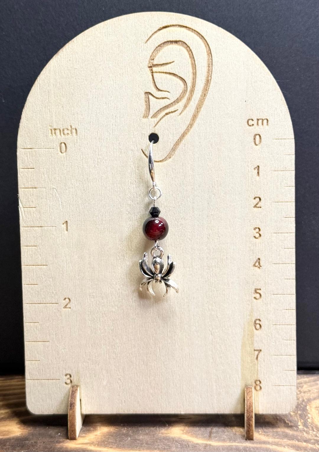 NEW Halloween Spooky Spider Charm Earrings w/ Red & Black Tiger's Eye Beads