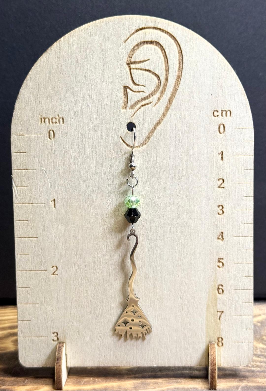 NEW Halloween Stainless Steel Witches Broom Earrings w/ Glass Beads