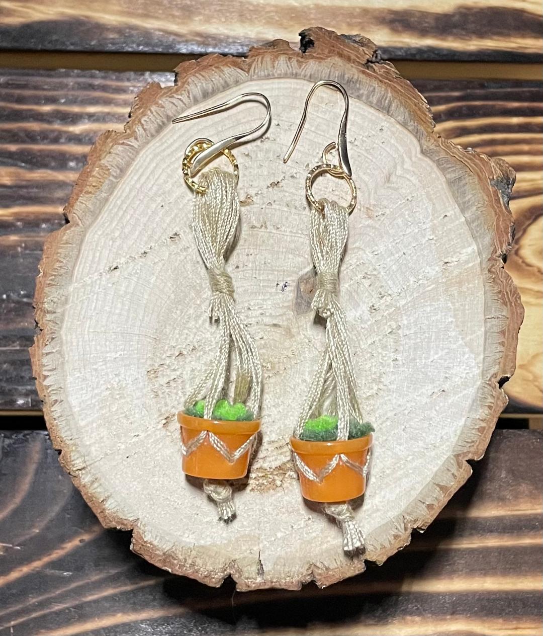 NEW Hanging Basket Succulent Plant Long Earrings