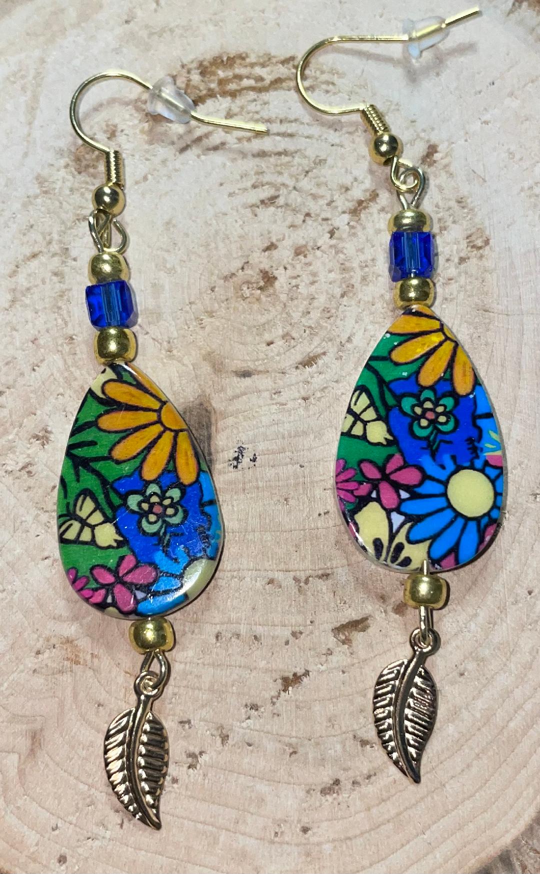 NEW Boho Hippie Flower Teardrop & Leaf Drop Dangle Earrings